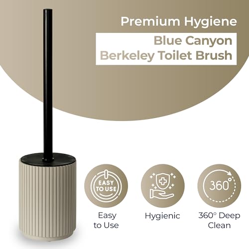 Image of Blue Canyon Berkeley Toilet Brush & Holder, Brush for Bathroom & Office, Plastic Brush Head for Deep Cleaning, Pack of 1, Compact Size, Elegant Design, Odour Free Holder, Almond