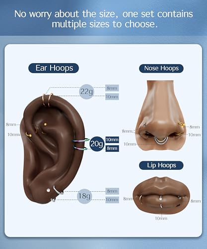 FIBO STEEL 18G-22G 5PCS Stainless Steel Body Jewelry Piercing Nose Ring Hoop for Women2