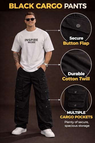 Image of Wear lusso 10 Pocket Cargo Pants for Men | Cotton Twill Fabric | Regular Fit Utility Cargo Trousers | Casual Streetwear Bottomwear