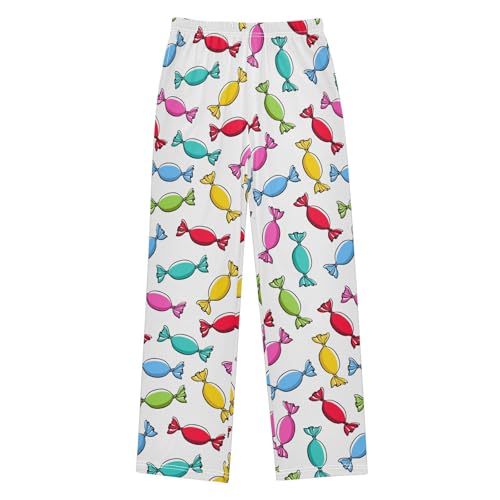ZZXXB Colorful Candy Pattern Boys Long Pants Soft Trousers Elastic Waist Kids Lounge Bottoms with Pockets S-XL