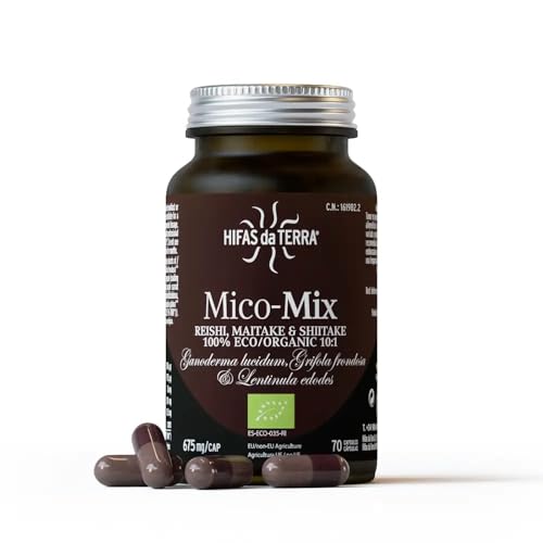 HIFAS DA TERRA - Mico-Mix - Extracto Puro de Reishi, Maitake y Shiitake - Extracto de Hongos - 70 Cápsulas