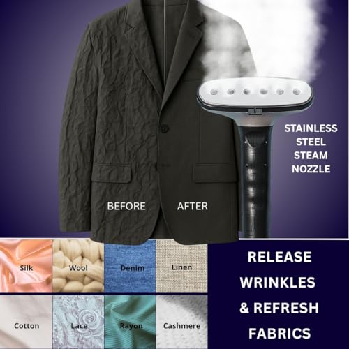 SALAV Heavy Duty Commercial Full-Size Garment Steamer with Foot Pedals and Extra Large 3L (101.5 oz) Water Tank, 1800 watts of Poweful Steam (Navy)