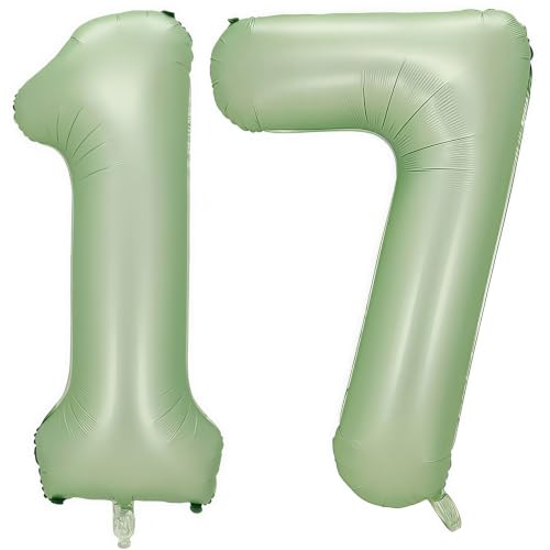 Image of Sage Green Number 17 Balloon,17 Balloon for Birthday Party Decorations | 17 Number Balloon,40 Inch 17 balloons,Helium-fillable,17 Foil Mylar Balloons,for Boys Girls Birthday Party Decorations