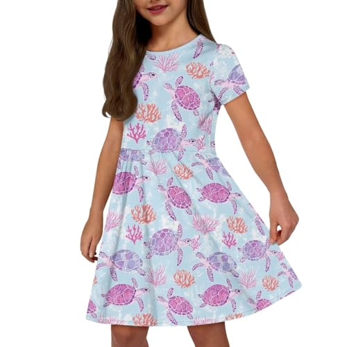 Image of Short Sleeve Dress for Girls with Pockets Cute Toddler Girl Clothes Summer 2-12