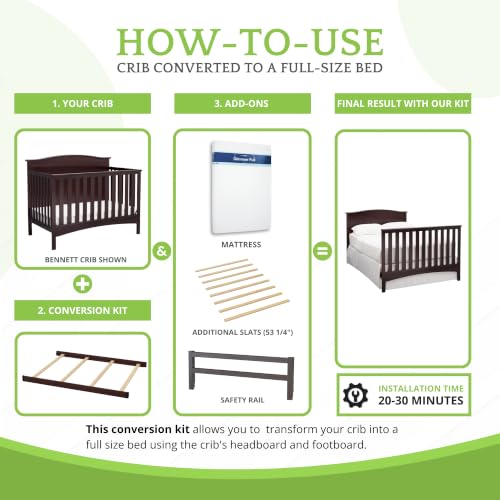 Image of Full-Size Conversion Kit Bed Rails Compatible with Delta Children Convertible Cribs - Solid Wood Rail #0050 - Toddler and Adult Bed Rail for Full-Size Beds - Baby Furniture (Dark Chocolate - 207)