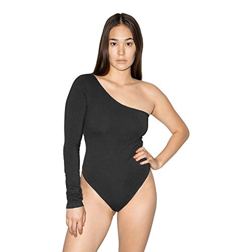 American Apparel Women's Cotton Spandex One Sleeve Bodysuit, Black, Large