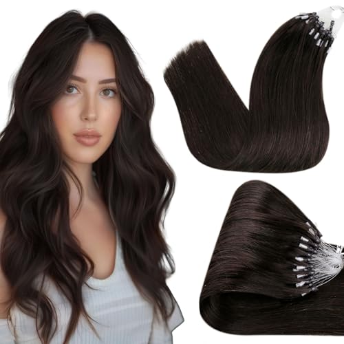 Hetto Micro Beads Hair Extensions Dark Brown 20 Inch, Straight Micro Rings Extensions Easy Apply