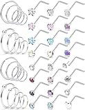Ocptiy 20G Nose Ring Hoop Stud Piercing Jewelry for Women 20 Gauge Stainless Surgical Steel Silver N