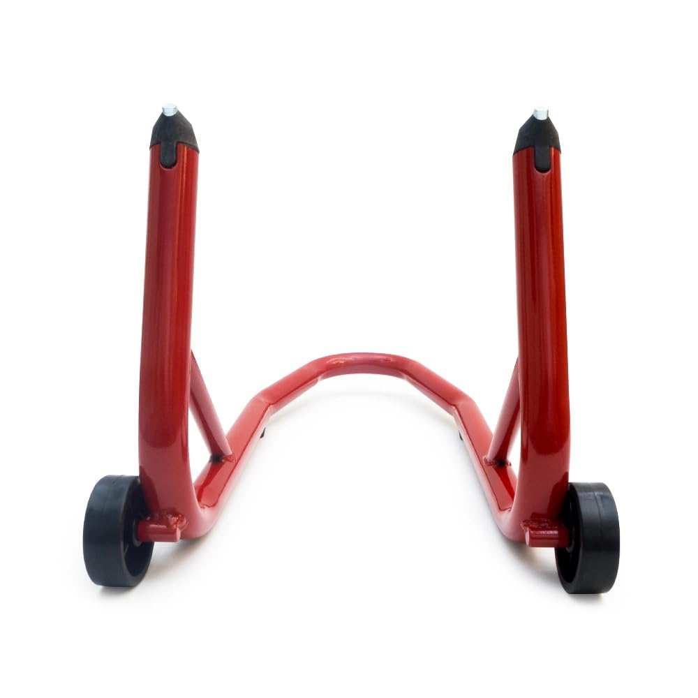 Cavalletto Anteriore Moto Universale per Attacco Sotto Forcelle - Compatibile con Forcelle Rovesciate e Standard (Rosso)