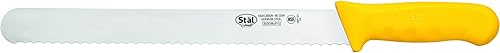 Winco KWP-121Y, 12" Stäl cuchillo de pan de acero de alto carbono con mango de polipropileno amarillo, NSF