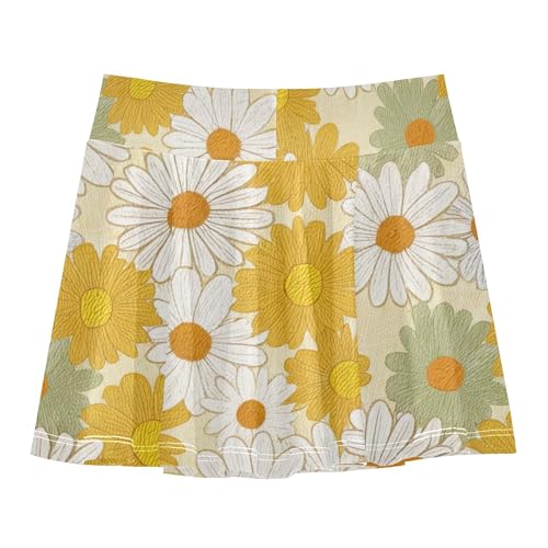 Girls Skorts Athletic Shorts Toddlers Tennis Skirts Floral School Skirt Floral Daisies Wildflowers Yellow 3t2