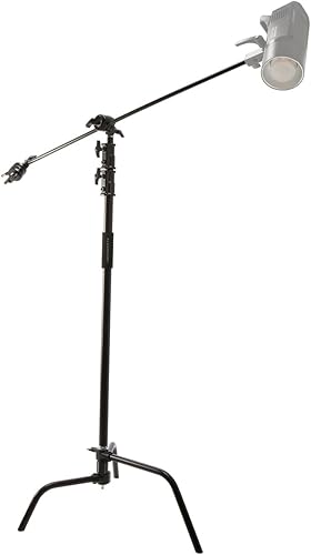 Miniatura 5 de Flashpoint Kit de soporte de luz C de 10.5 pies sobre base de tortuga con columna elevadora cargada por resorte de dos niveles, brazo de agarre de