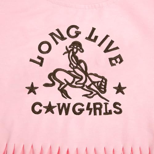 Image of Girls Western Shirt Cowgirls Embroidered Country Concert T Shirt Graphic Horseback Rider Tassel Fringe Tee Tops