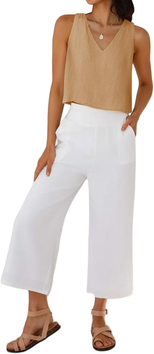 Womens Tank Tops Casual Summer Loose Sleeveless V Neck Crop Tops Lightweight Camis Shirts - Image 3