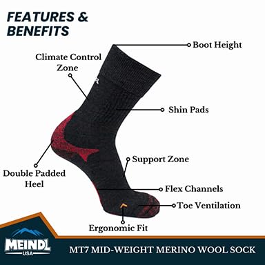 Meindl Men's MT7 Mid-Weight Merino Wool Boot Socks | Hiking | Trekking | Mountaineering | Made in Italy4