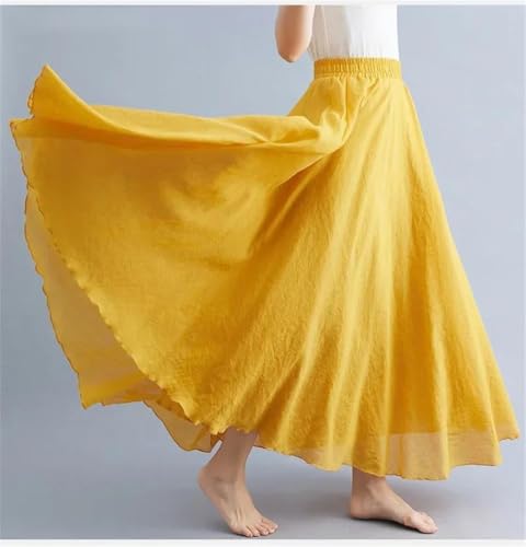 Solid Cotton Linen Women Skirts Loose Long Skirt2