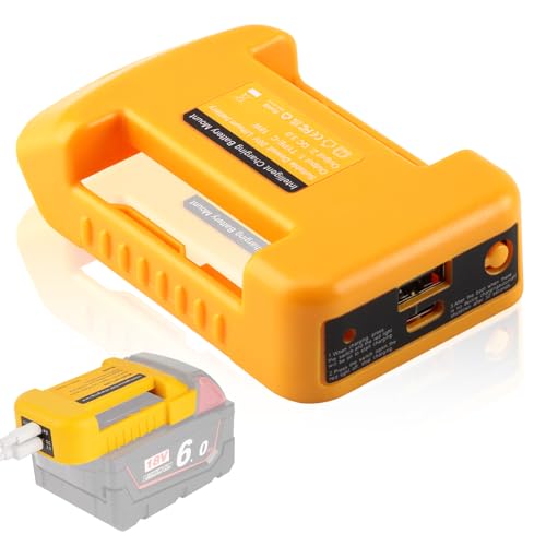 USB Battery Adapter for Dewalt 18V 20V MAX Lithium Battery Charger Adapter with USB C DC Port Type C PD Portable LiIon Battery Replacement Power Supply Converter for DCB127 DCB180 DCB181 DCB206 DCB606