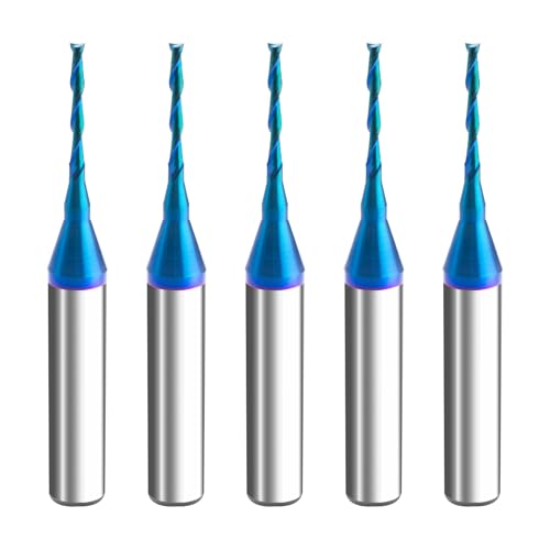 Image of 5PCS Upcut Solid Carbide Spiral Plunge Router Bit 1 /4 Shank 1 /16 inch Cutting Diameter CNC Carbide Router Bit with Nano Blue Coating for Cutting,Grooving,Trimming and Engraving