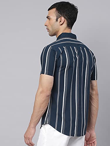 Image of Dennis Lingo Men's Vertical Stripes Slim Fit Cotton Casual Shirt