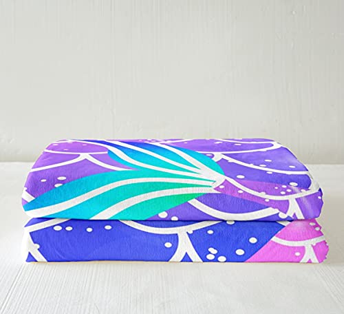 Erosebridal Girls Mermaid Throw Blanket, Fish Scales Sherpa Blanket Queen Size For Kids Boys Teens Bedroom Decor, Coastal Nature Ocean Life Fleece Blanket Sea Animal Shell Plush Bed Blanket, Purple #TOP19