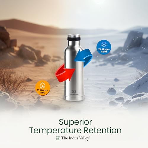 Image of The Indus Valley 500 ml Stainless Steel Vacuum Insulated Water Bottle with Pressy Flip Lid - Double Wall, Keeps Drinks Hot & Cold, Leak-Proof, Rust-Proof for School, Office & Gym