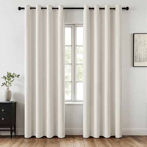 MIULEE Blanc Ivoire Rideau Occultant Thermique Anti Chaleur 140x245 Lot de 2, Fenetre Rideaux Salon...