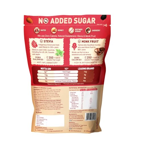 Image of Notta Sin Millet Muesli with Fruit, Nut & Seeds- High Protein Breakfast Cereal | No Added Sugar: Contains Zero Calorie Natural Monk Fruit & Stevia | High Fiber | Made with Jowar, Bajra & Ragi | 300g