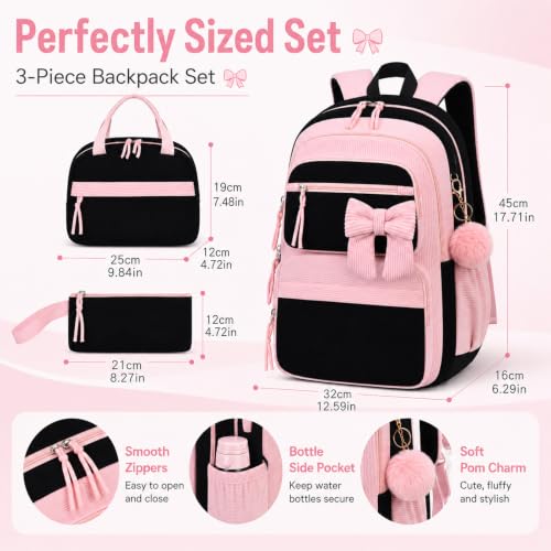 Mochila escolar rosa evita el desorden con su estuche y portameriendas 2