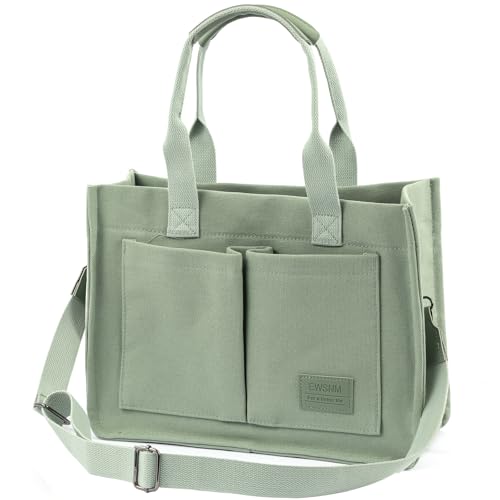 Canvas Tote Bag for Women, Large Laptop Travel Tote Handbag Totes with Crossbody Shoulder Teachers Reusable Grocery Bags