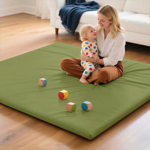 Mallify Baby Mat for Floor, Thick Soft Non-Toxic Vegan Leather Baby Play Mat, Waterproof Foam Play Mat, Padded Play Mat for Baby, 50x50 Playpen Mat, Infant Playmat for Baby Girls and Boys, Green