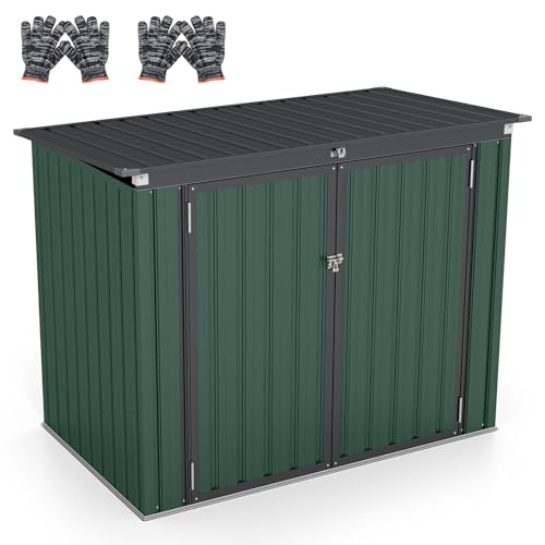 GOPLUS 1.97 m³ Cobertizo de Jardín Estanco con Puerta Corredera y Ventanas, 170 x 100 x 129 cm，Metal Galvanizado, Almacenamiento para Dispositivos, Herramientas de Jardinería(Verde)