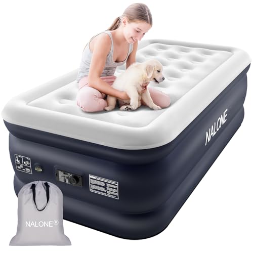 NALONE Colchón Hinchable Individual, Cama Hinchable con Bomba de inflado incorporada Tan Solo 3 Minutos,Invitados o Uso en Casa,197 x 100 x 46 cm