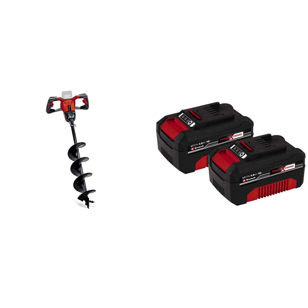 EinhellPower X-Change 18V Cordless Fence Post Auger & Power X-Change 18V, 4.0Ah Lithium-Ion Battery Twin Pack