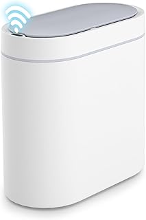 Bathroom Trash Can with Lid 2 Gallon Slim Motion Sensor Garbage Can Narrow Automatic Plastic Trash Bin for Bedroom, Living Room, Toilet, Office (White)