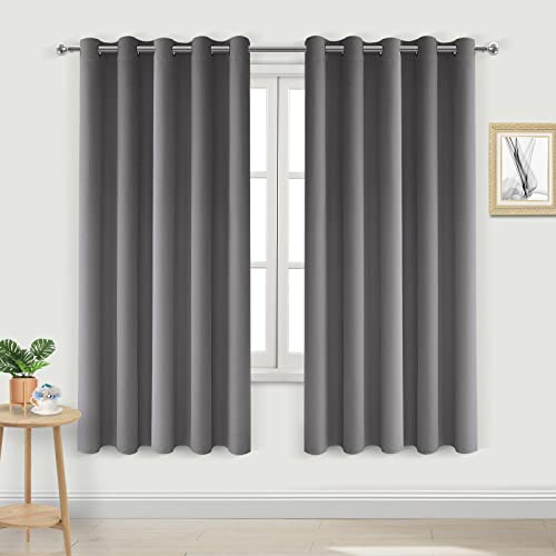 DWCN Blackout Curtains for Bedroom - Thermal Insulated Light Blocking Eyelet Window Curtains for Living Room 66 x 72 inch Length，Grey，2 Panels
