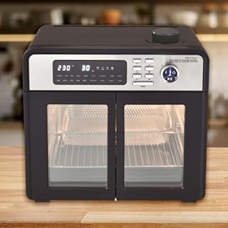 JML Chef-O-Matic Double Door Mini Oven - Electric Cooker with 18 Pre Set Programs with Grill, Air Fryer & Pizza Oven Functions, LCD Display, Dual-Fan Tech & Rotisserie - Complete 7-Piece Accessory Set