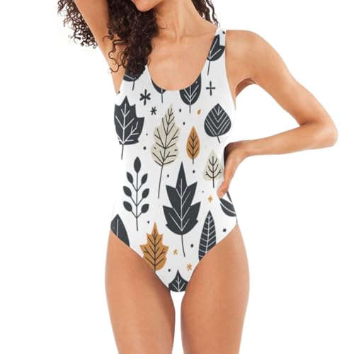 Maillot de bain pour femme une pièce amincissant à motif feuilles d'automne dos nu en U