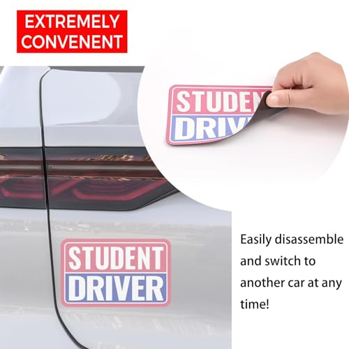 Image of 2 Pack Student Driver Magnet & New Driver Car Magnet - Removable Reflective Stickers No Residue, Automotive Safety Stickers, Magnetic Decal (Pink /Purple-Student)
