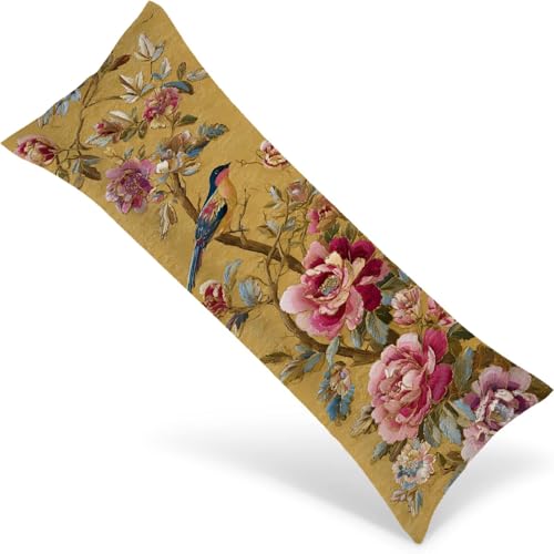 枕カバー オレンジ色 145x40 cm 枕カバー 大きめ ストリップ隠しファスナー付き, ベルベット 花 枕ロングカバー等身大 洗濯機洗い可, 装飾用 pillow case 寝室、ベッド、ソファ用 1Y-1997