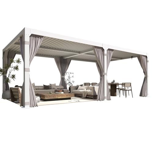YOLENY Louvered Pergola 10x20, Aluminum Gazebo with Adjustable Waterproof Roof, Curtains and Netting Included, Deck and Backyard, White - Image 9