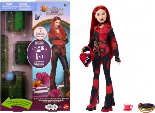 Mattel Disney Descendants: Wicked Wonderland Tea Party Reveal with 7 Surprises a Red Fashion Doll in Movie Inspired Clothes & Accessories