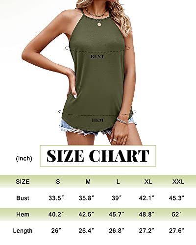 Ficerd 2 Pack Women's Halter Tops, Sleeveless Higher Neckline Tank Tops Casual Summer Strap Tee Shirts Loose Fit Camisoles (Black, Olive Green, Medium) #TOP4