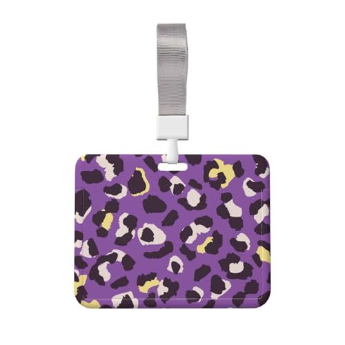 IDカードホルダー ヒョウ柄 パープル レオパード柄 名刺ホルダー ネームホルダー 名札ケース 定期ケース 薄型 吊り下げ名札 IDカードケース おしゃれ パスケース 社員証 学生証 通勤 通学 贈り物