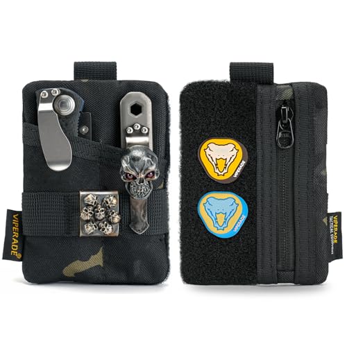 VIPERADE VE15 Mini EDC Pouch,Kleiner EDC Organizer Tasche mit 3 Taschen,Mini EDC Werkzeugtasche mit Klettverschlussbereich,Kleiner Multitool Organizer Rucksack-Zusatztasche -schwarze Tarnung