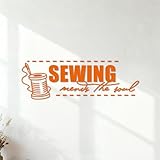 Gravuraufkleber Nähstudio, Schneiderei, Nähservice, Ausbesserungsarbeiten, Soul Quote, Bekleidungsgeschäft 37.5x113.6cm Glasaufkleber Orange