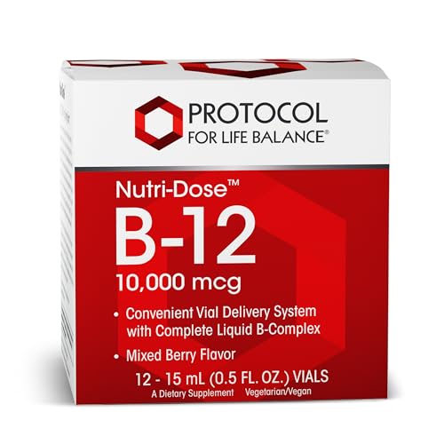 PROTOCOL FOR LIFE BALANCE Nutri-Dose B-12 10 000mcg - Liquid Vitamin B-12 - for Energy Nerve Health & Metabolism Support* - with Folate & Biotin - Convenient Vials - High Potency B-12-12