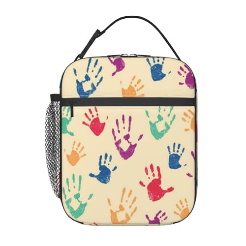 ポータブル断熱ランチバッグ。防水性と漏れ防止性を備え、スタイリッシュで丈夫。仕事、学校、アウトドア活動に最適です。男性にも女性にも適しています。(赤ちゃんの明るくカラフルな家族の手描き模様の抽象画)