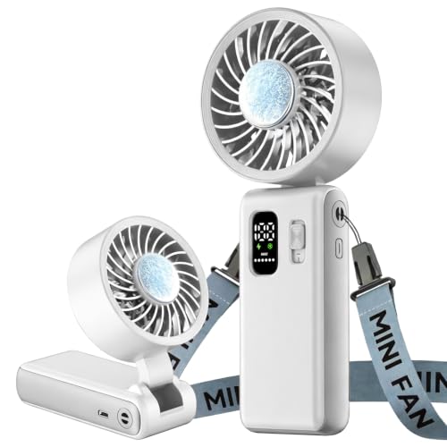 Image of ALLENERGY 3 IN 1 Handheld Mini Fan - Portable Fan,24H Max Cooling, 6000mAh Rechargeable Mini Personal Hand Fan, 100 Speeds Stepless Adjustment Mini Personal Desk Fan for Travel, Camping, Outdoor,White