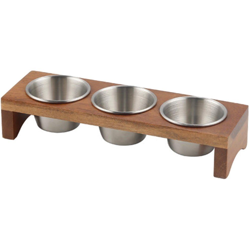 Fituenly Wood Stainless Steel Seasoning Dish Dipping Dish 3 Compartment Dipping Bowls Sushi Dipping Bowl For Home Kitchen Restaurant Grilling