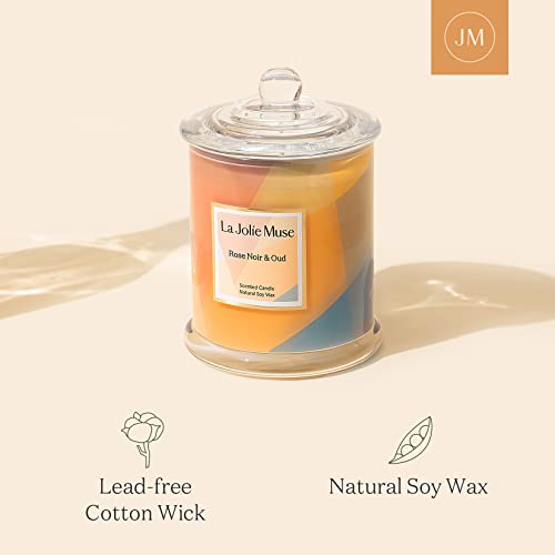 La Jolie Muse Rose Noir & Oud Candle, Luxury Candle Gift With Gift Box, Aesthetic Candle For Aromatherapy, 70 Hours Burning Time, House Warming Gift For Women & Men #TOP3
